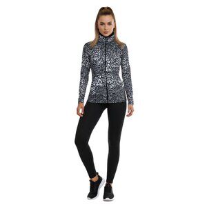 Stylish Athletech Full‑Zip Jacket in Black & White Abstract—Size M—Comfy!